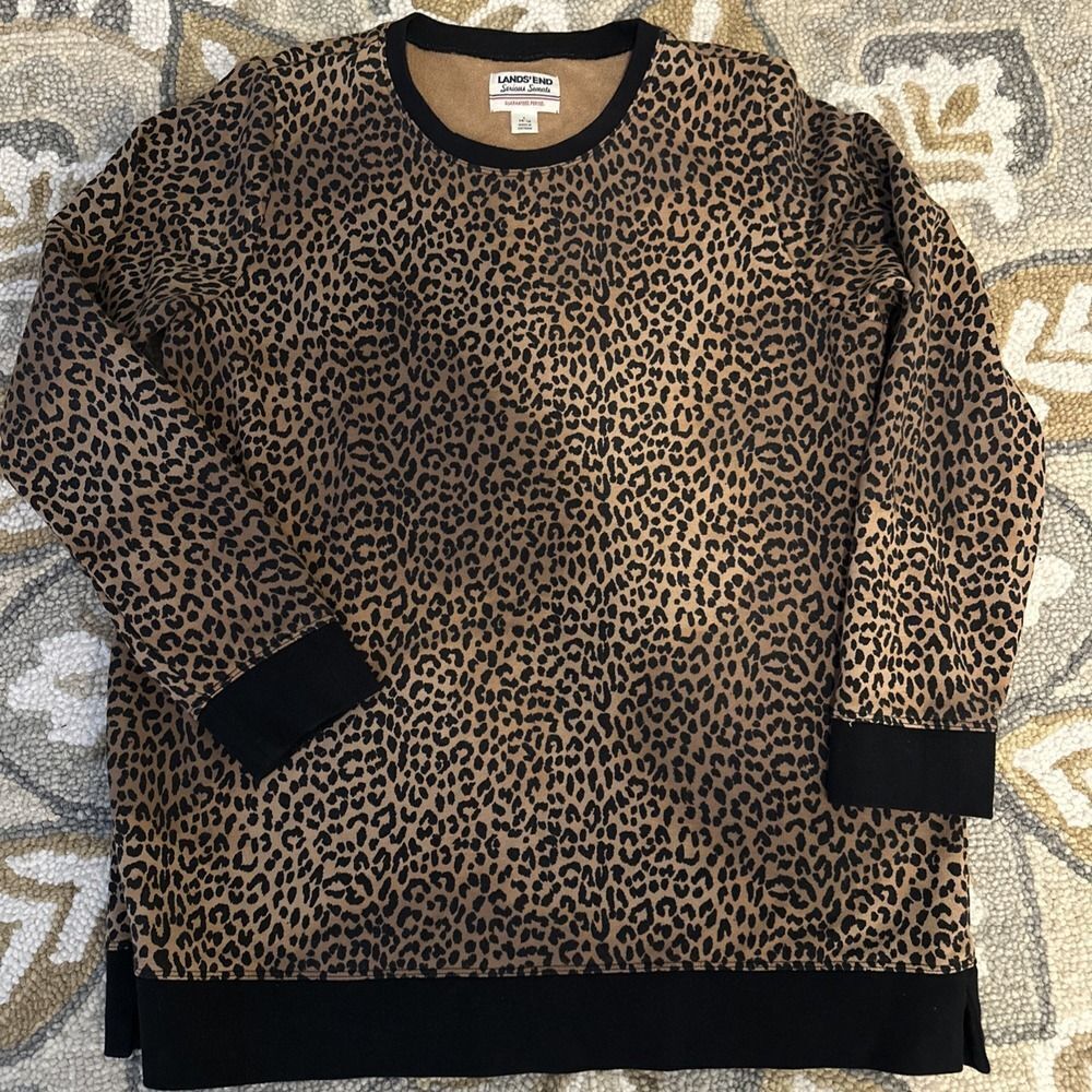Womens Lands End Serious Sweats Sweatshirt Sz Large‎ 14-16 - Leopard Cheetah
